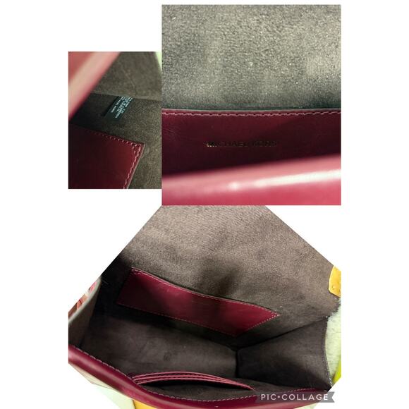 MICHAEL KORS Greenwich Studded Leather Shoulder Bag Burgundy Dark Berry - Picture 13 of 13